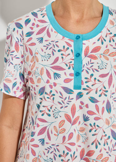 Chemise de nuit courte imprimée col tunisien Imprime/Rose