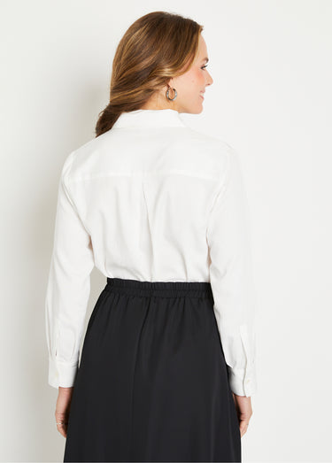 Chemisier droit boutonné coton uni bijoux Ecru