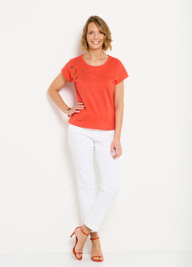 T-shirt brodé ajouré manches courtes Capucine