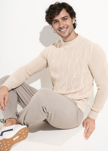 Pull irlandais chaud avec laine col rond Ecru