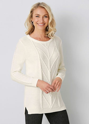 Le pull-tunique uni fantaisie torsadée Ecru