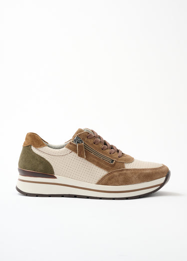 Baskets largeur confort cuir bi-matière Beige