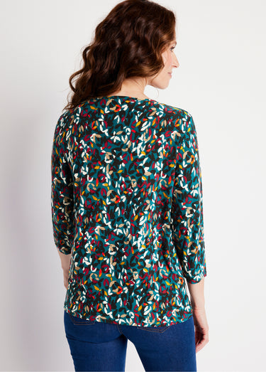 T-shirt court col rond manches 3/4 imprimé Fond Canard