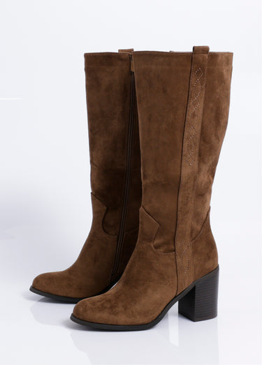 Bottes suédine bout rond thème western Taupe