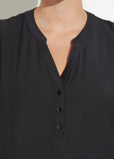 Blouse col V unie à manches longues Noir