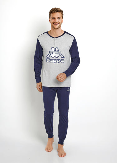 Pyjama long en coton avec logo Bleu