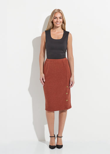 Jupe longue droite maille et boutons fantaisie Camel