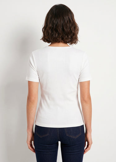 T-shirt coton côtelé col rond Blanc