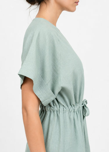 Blouse boutonnée et ceinturée, avec lin Vert