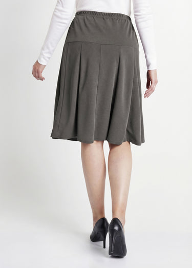 Jupe évasée mi longue unie taille élastiquée Gris