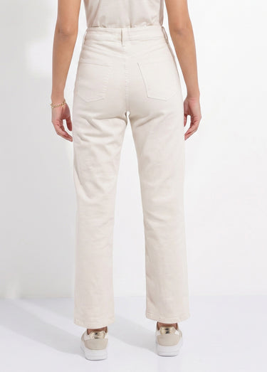 Jean couleur 5 poches droit taille haute Ecru