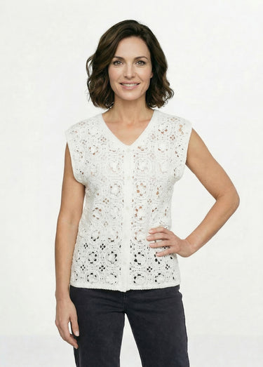 Gilet sans manches effet crochet Ivoire
