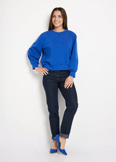 Sweat court col rond en maille douce Bleu Vif