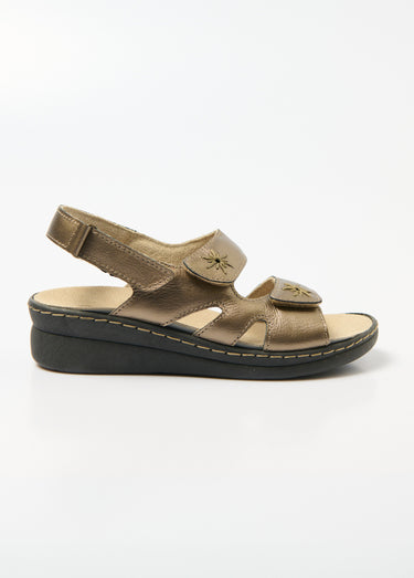 Sandales cuir brodé grande largeur Bronze