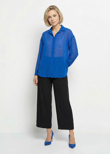 Chemisier vaporeux voile manches longues Bleu