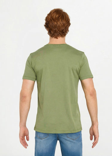 T-shirt col rond brodé manches courtes Kaki