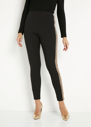 Legging taille élastiquée côtés brillants Noir/Or