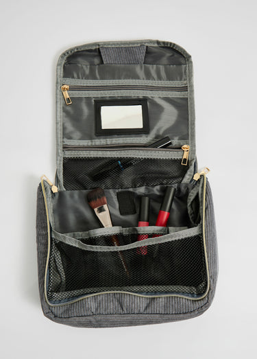 Trousse de toilette à suspendre, velours Gris
