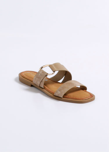 Mule plates brides détails métallisés Taupe