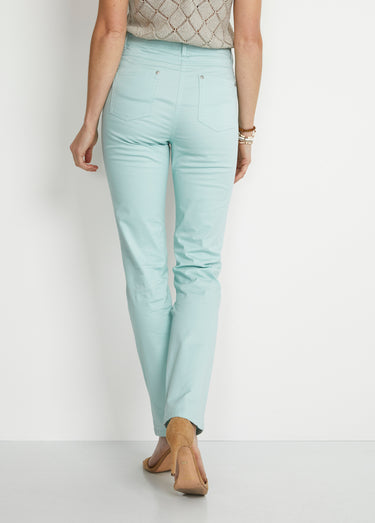 Pantalon droit coton stretch 5 poches Vert d'eau