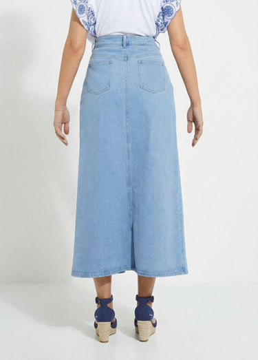 Jupe droite longue en jean 4 poches Bleached
