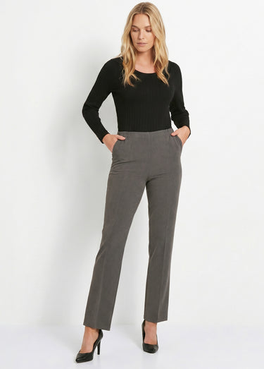 Pantalon droit taille semi-élastiquée Gris