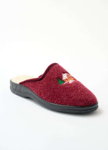 Chausson mule largeur confort mixte fourrée Bordeaux