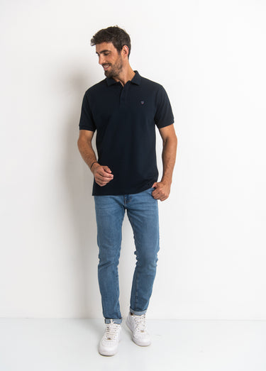 Polo manches courtes uni maille piquée Marine