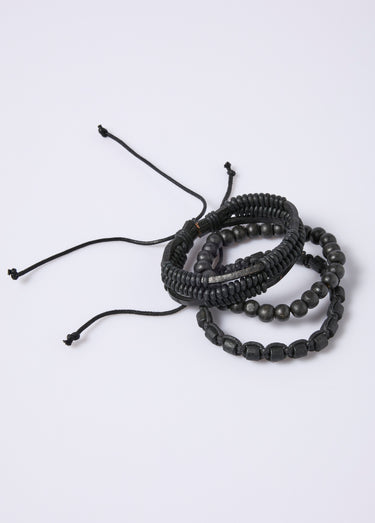 Bracelets en cuir, corde et perles bois Noir