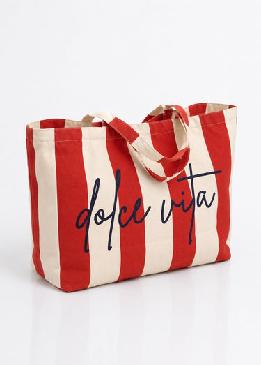 Sac de plage coton rayé Dolce Vita Rouge/Blanc