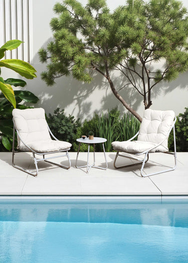 Salon de jardin capitonné, pieds métal Beige
