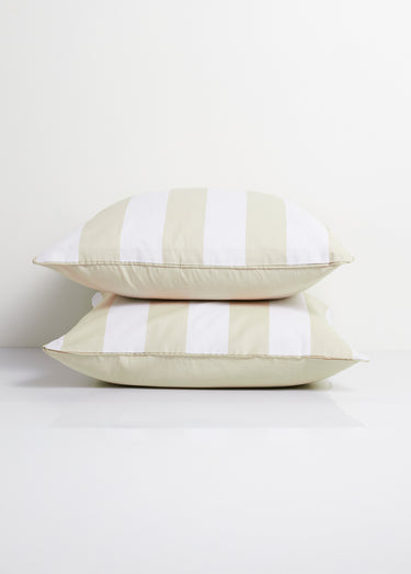 Parure housse de couette coton, rayures Beige