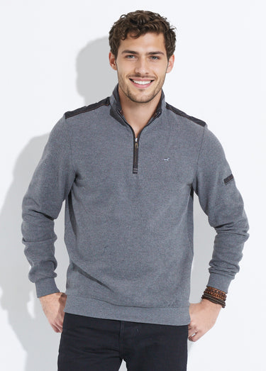 Pull avec col zippé et détails bimatière Gris