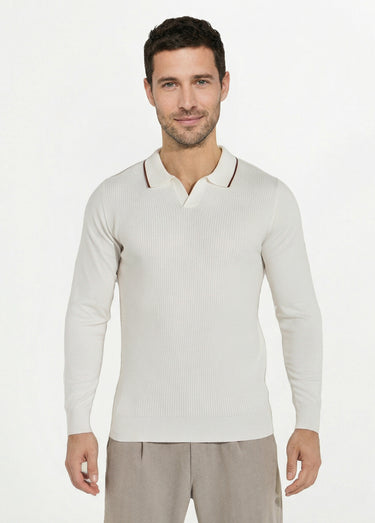 Pull maille texturée fine jauge col polo Blanc