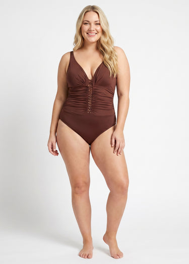 Maillot de bain 1 pièce détails lacés Marron