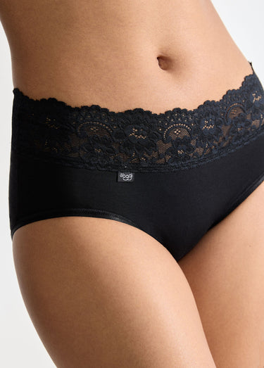 Culotte haute midi avec dentelle Noir