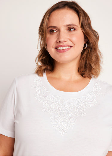 T-shirt court brodé manches courtes Blanc