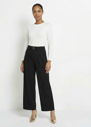 Pantalon large maille détail chic métal Noir