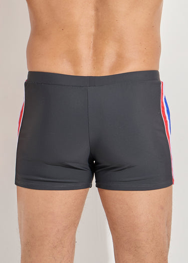 Boxer de bain piscine, bandes cotés Gris