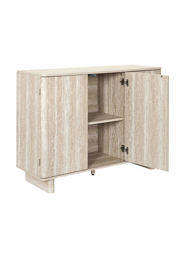 Buffet 3 portes effet pierre  travertin Blanc/Beige