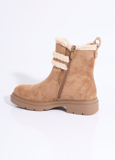 Boots suédine et détails aspect laineux Camel