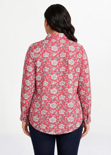 Tunique fluide longue évasée fleurie Rose / Blanc