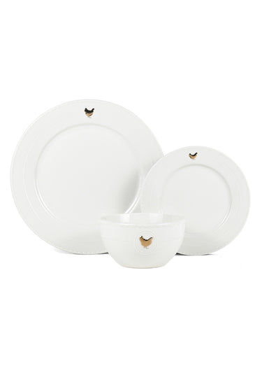 Service de table porcelaine 18 pièces doré Blanc