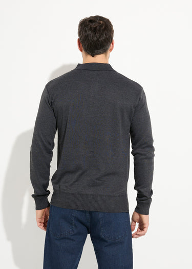 Pull maille fine avec laine et col polo Gris Fonce