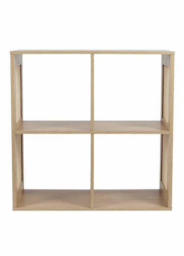 Meuble rangement 4 cases bois et cannage Marron