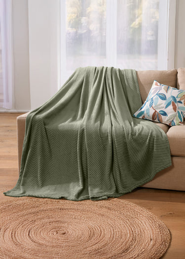 Couverture microfibre effet chevrons Ourson Tilleul
