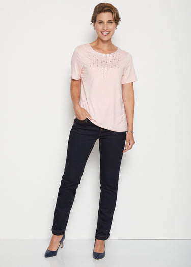 T-shirt manches courtes clouté fantaisie Rose