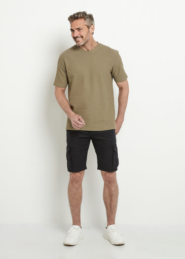T-shirt col rond épais maille texturée Kaki