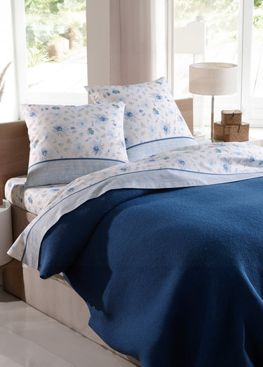 Parure fleurs drap(s) + taie(s) oreiller Imprime/Bleu