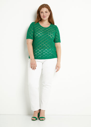 Pull fin court ajouré manches courtes Vert